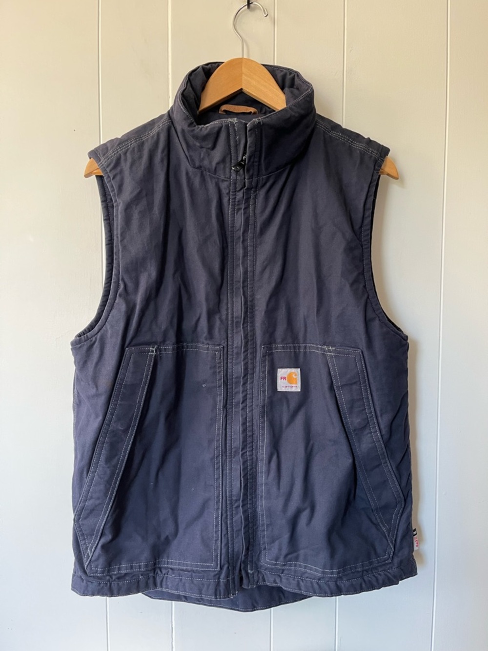 Carhartt Flame Resistant Quick Duck Canvas Vest Dark Navy Lined 103387 Blue Work